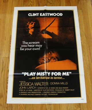 Rare 1971 Clint Eastwood Play Misty For Me 1 Sheet Scary Movie Poster