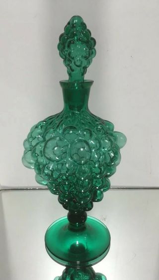 Vtg.  Italian Glass Empoli Emerald Green Decanter Genie Bottle Hobnail Bubbles