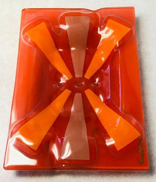 Mid Century Modern Art Glass Tray/ashtray By Higgins,  Orange Sunburst,  7 " X 5 "