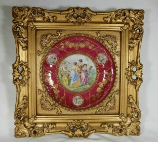 Mitterteich Bavaria Cherub & Women Scenes Platter In Golden Frame