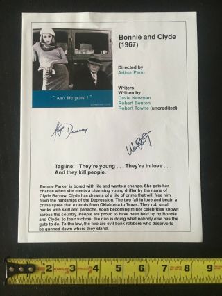 1967 Movie Bonnie & Clyde 8.  5x11 " Hand Signed Warren Beatty/faye Dunaway W/coa