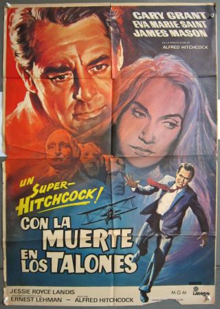 Zd49 North By Northwest Alfred Hitchcock Cary Grant Rare 1sh Spanish Poster