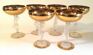 Vintage Bayel Champagne Glasses Gold With Frosted Nude Stems Set Of 6 French