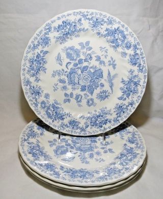 Myott Meakin Oriental Garden 4 Dinner Plates Blue White Floral 10 " Staffordshire