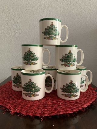 Lovely Vintage Set Of 8 Spode “christmas Tree” Coffee Coca Mugs For Xmas