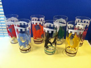 Set Of 7 Vintage 1940s – 1950s Circus Drinking Glasses