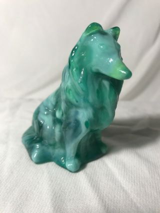 Mosser Collie / Sheltie Turquoise Glass Dog Figurine Paperweight