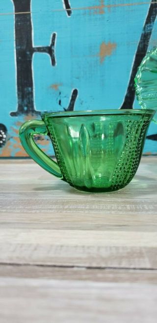 Rare Vintage 1930’s Green Dell Glass Tulip 8 Piece Tea Set 4