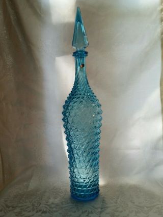 Vintage 21 " Rossini Empoli Blue Glass Genie Bottle Decanter Diamond Pattern