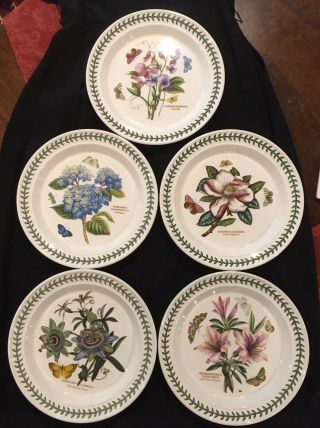 Portmeirion Botanic Garden Set Of 5 Dinner Plates 10.  5 " Made In England
