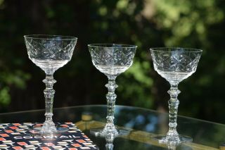 Vintage Etched Cocktail Martini Glasses,  Set of 6,  Crystal Craft Cocktail glass 2