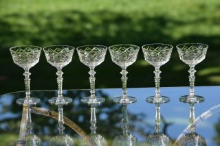 Vintage Etched Cocktail Martini Glasses,  Set of 6,  Crystal Craft Cocktail glass 6