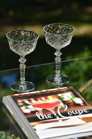 Vintage Etched Cocktail Martini Glasses,  Set of 6,  Crystal Craft Cocktail glass 7
