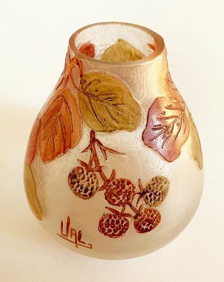 French Art Nouveau Acid Etched Cameo Art Glass Vase Signed Val - Daum/galle