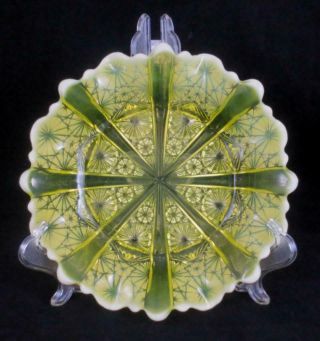 1891 Davidson Lady Chippendale Pearline Primrose Opalescent Vaseline Glass Bowl