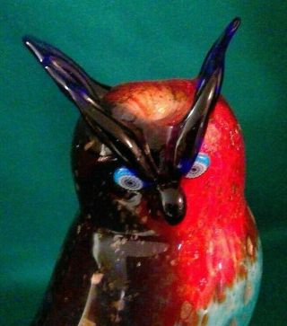 VINTAGE MURANO Art Glass OWL Artist signed Franco Moretti Gold Flecks Millefiori 2