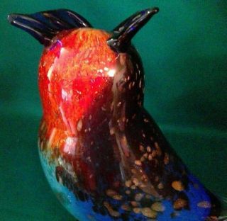 VINTAGE MURANO Art Glass OWL Artist signed Franco Moretti Gold Flecks Millefiori 5