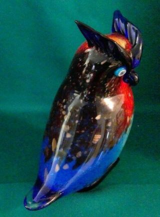 VINTAGE MURANO Art Glass OWL Artist signed Franco Moretti Gold Flecks Millefiori 6