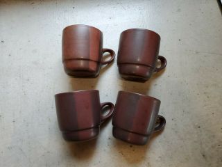 4 Vintage Edith Heath Ceramics Brown Redwood Stripe Stackable Cups Mugs - 205