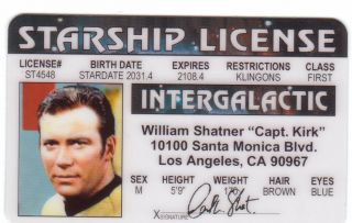 Star Trek Captain Kirk William Shatner Capt Kirk Drivers License Fake Id Card