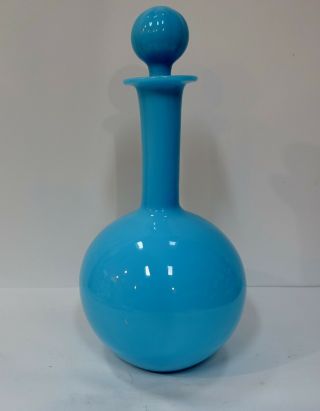 99m - 13 Opaque Baby Blue Milk Glass Rare Vintage Decanter & Stopper 11 "