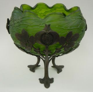 Kralik Glass Bowl Mounted Patinated Brass