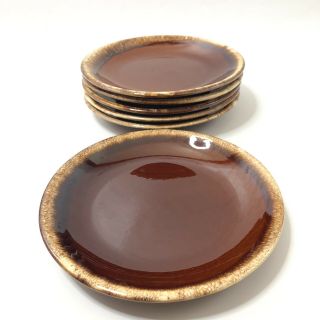 Set Of 6 Vintage Hull Brown Drip Dinner Plates 10 1/2 "