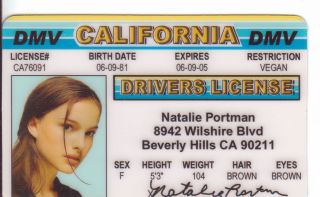 Natalie Portman - Black Swan Star Wars V For Vendetta Guy Fawkes Drivers License