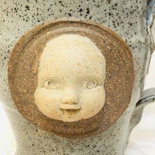 Ooak 1970s Vintage Creepy Baby Face Mug Handmade Pottery Signed & Dated
