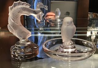 Lalique France Goujon Koi Fish & Laliqie Rapace Bird Of Prey Pin Dish