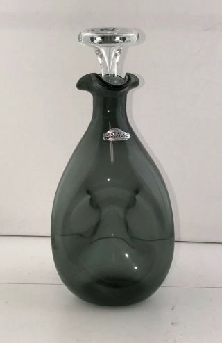 Blenko Glass 1954 - 58 Charcoal 49 Pinch Decanter Bottle & Stopper With Label