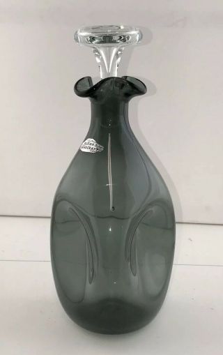 Blenko Glass 1954 - 58 CHARCOAL 49 Pinch Decanter Bottle & Stopper with Label 2