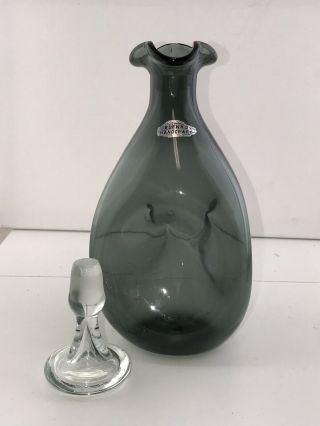 Blenko Glass 1954 - 58 CHARCOAL 49 Pinch Decanter Bottle & Stopper with Label 3