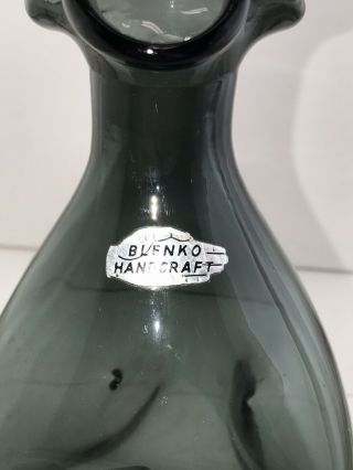 Blenko Glass 1954 - 58 CHARCOAL 49 Pinch Decanter Bottle & Stopper with Label 4