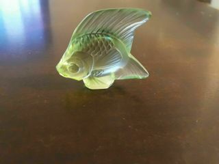 Lalique Crystal Made In France Light Green Angel Fish Figurine Signed