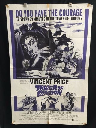 Tower Of London Org 1962 One Sheet Movie Poster Vincent Price Horror