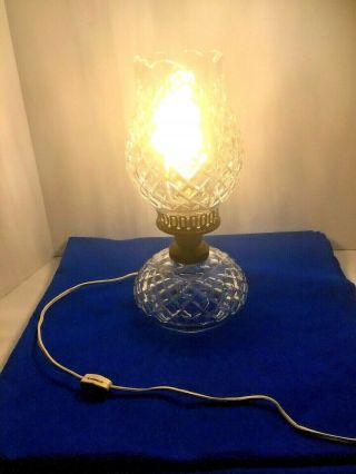 Vintage Signed Waterford Crystal Tulip Shape 2 Piece Electric Hurricane Lamp
