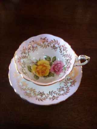Paragon - Pink/yellow Cabbage Roses,  Gold Gilt,  Pink Trim,  Tea Cup & Saucer