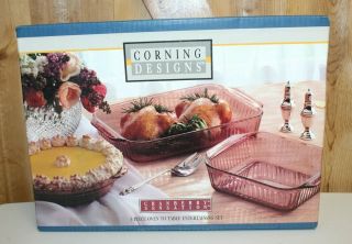 Corning Cranberry Sensations 3 Piece Oven To Table Entertaining Set Nib 1994