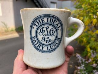 Vintage C.  1920 " The Ideal Dairy Lunch " Ceramic Diner Restaurant Coffee Mug
