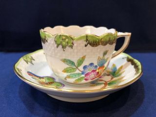 Herend Queen Victoria W/ Green Border - Demi Cup & Saucer Set (s) 711