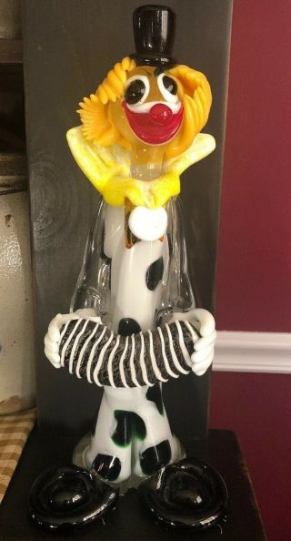 Vintage 13” Murano Blown Glass Clown With Accordion Venetian Italy