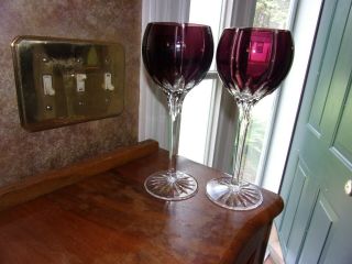 2 Ajka Castille Amethyst Purple Cut To Clear Cased Crystal Wine Glasses Goblets