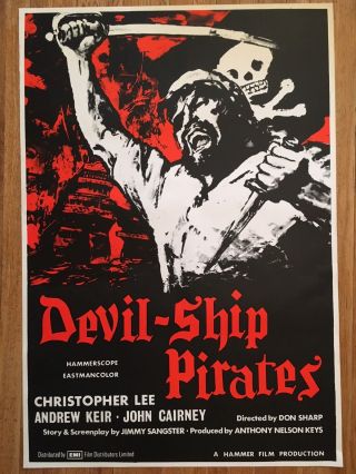 Devil - Ship Pirates 1964 British Hammer Horror Film Poster Christopher Lee
