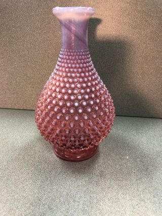 Fenton Cranberry Opalescent Hobnail Vase With Hole For Lamp Option