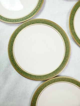 8 Franciscan Antique Green Dinner Plates Gold Rim Fine Bone China