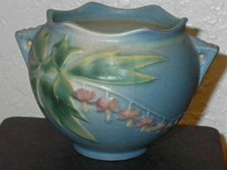 Vintage Roseville Pottery Bleeding Heart Blue Bowl Roseville 65/3 Usa