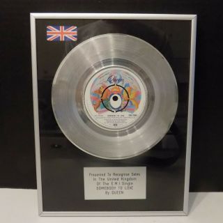 Queen " Somebody To Love " Platinum 7 " Record Disc Plaque By Uk Music Awards