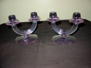 1930 S Pair Fostoria Glass Art Deco Wisteria Double Candlesticks Elegant Glass