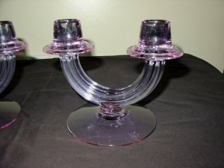 1930 s Pair Fostoria Glass Art Deco Wisteria Double Candlesticks Elegant Glass 3